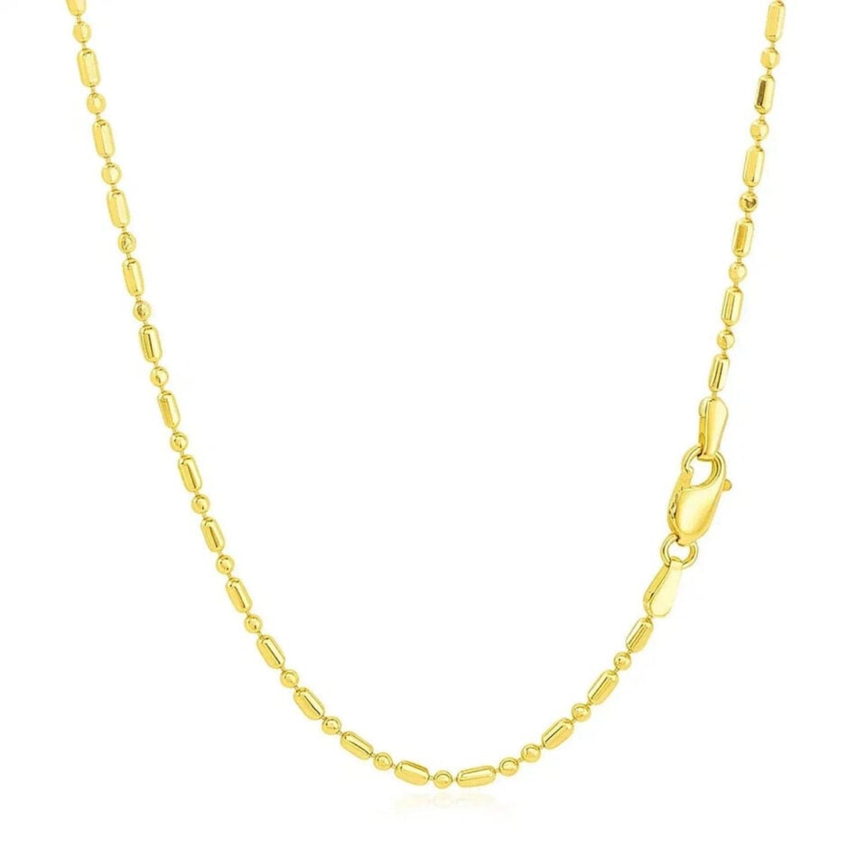 1.30mm bead chain in solid 14K yellow gold, view 3