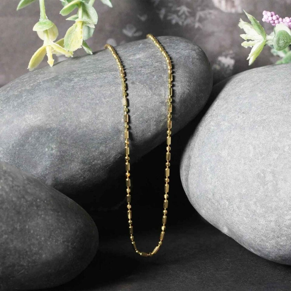 1.30mm bead chain in solid 14K yellow gold, view 4