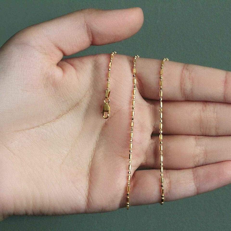 1.30mm bead chain in solid 14K yellow gold, view 8