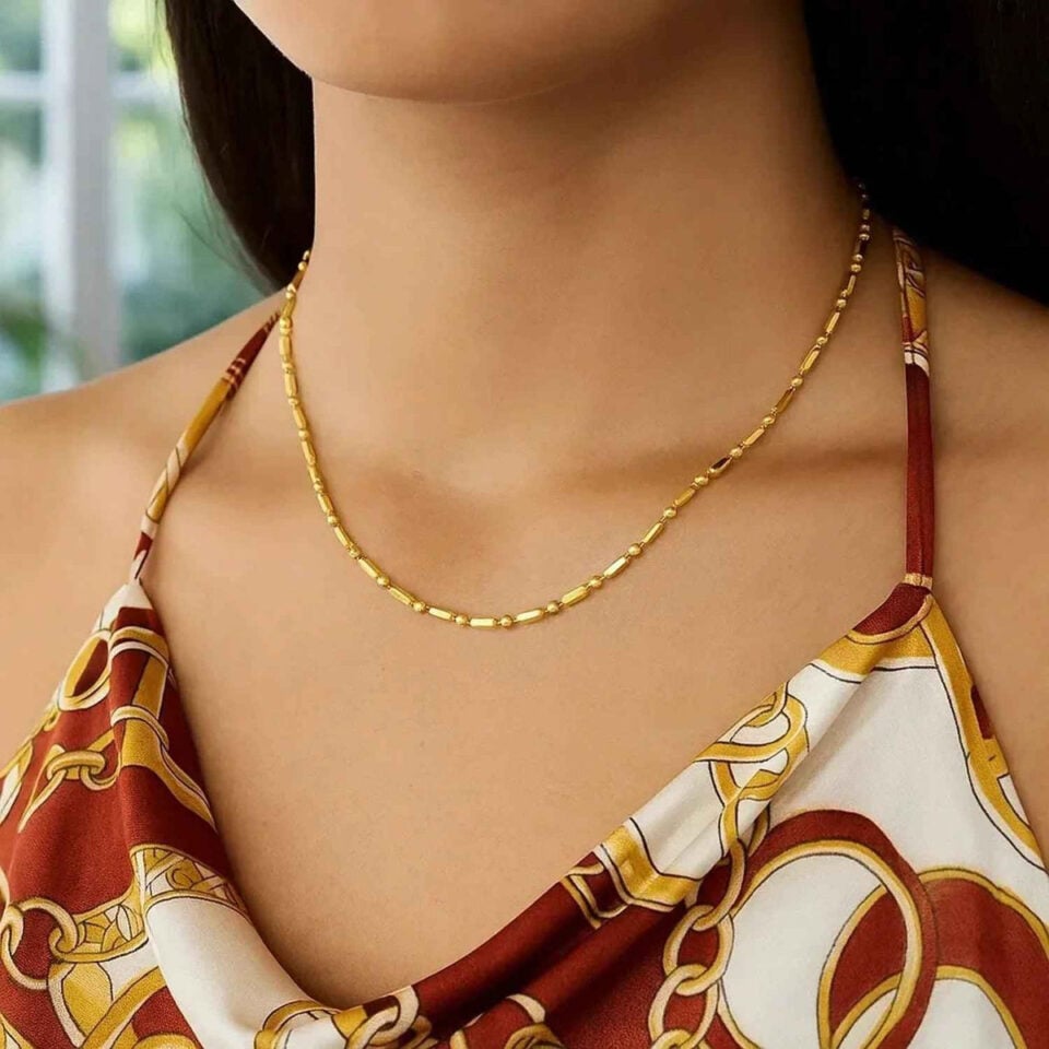 1.30mm bead chain in solid 14K yellow gold, view 9