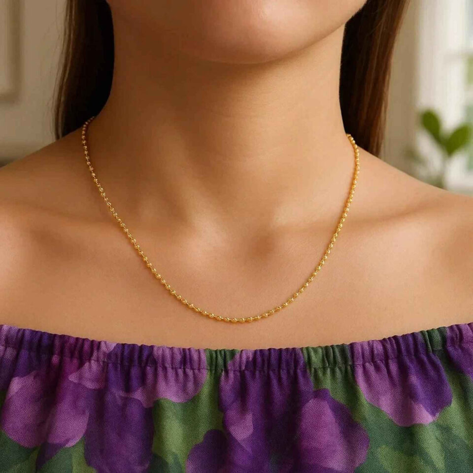 14K Yellow Gold Diamond-Cut Bead Chain, 1.1 mm