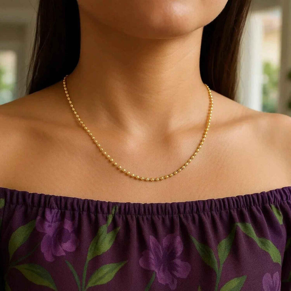 14K Yellow Gold Diamond-Cut Bead Chain, 1.1 mm