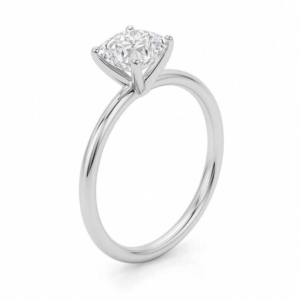 1 ct tw lab-grown diamond solitaire cushion ring in solid 10K white gold, engagement ring, view 3