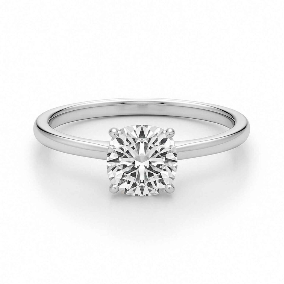 10K White Gold Lab-Grown Diamond Solitaire Cushion Ring 1cttw