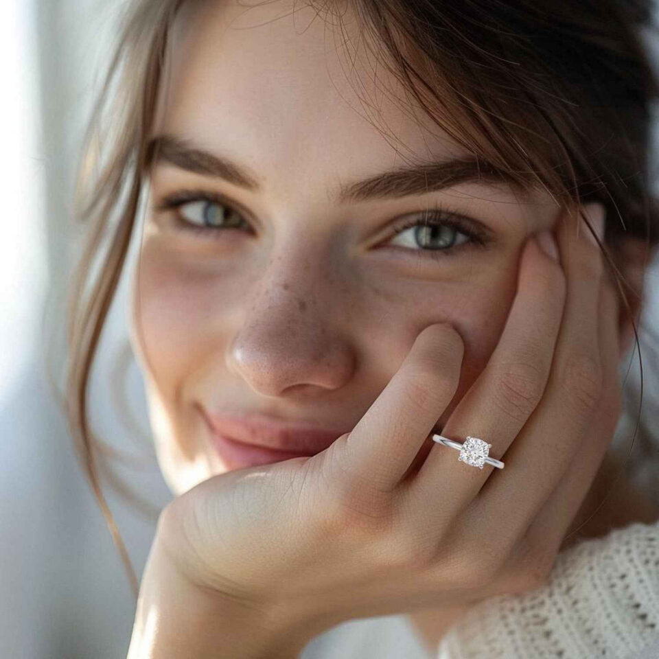 1 ct tw lab-grown diamond solitaire cushion ring in solid 10K white gold, engagement ring, view 5