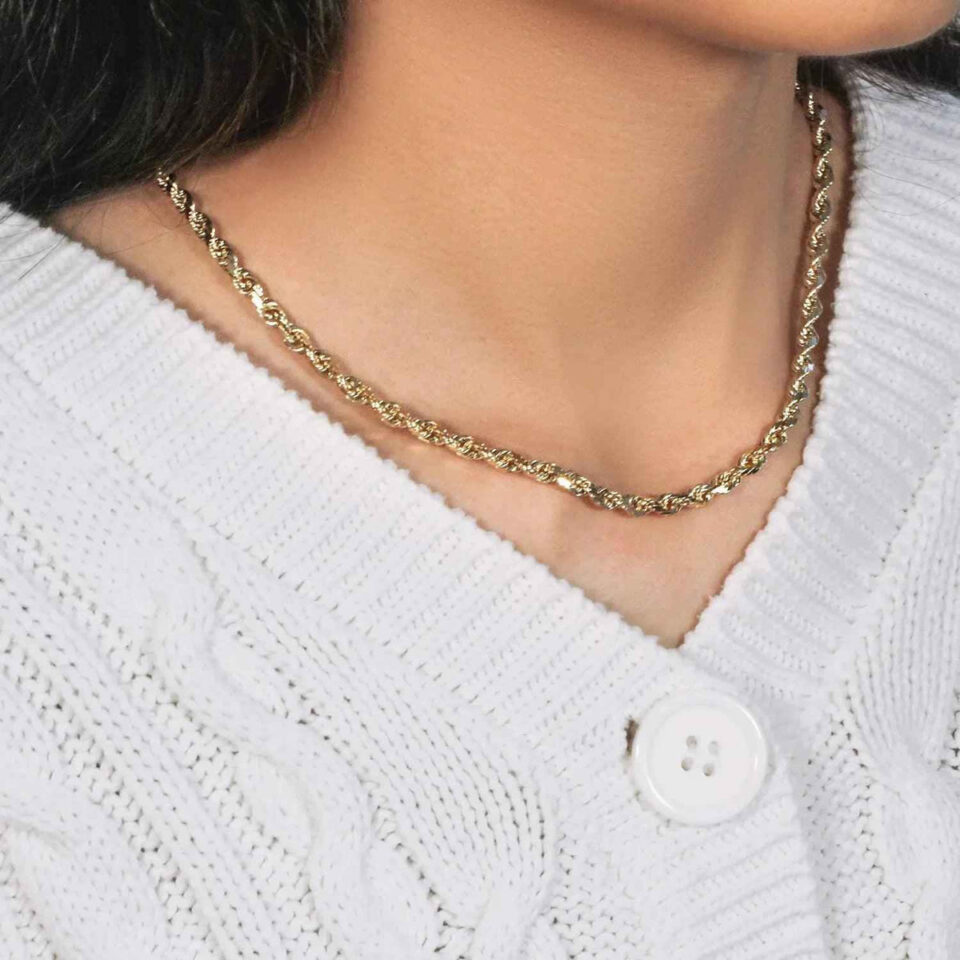 5 mm solid diamond-cut rope chain in solid 10K yellow gold, view 10