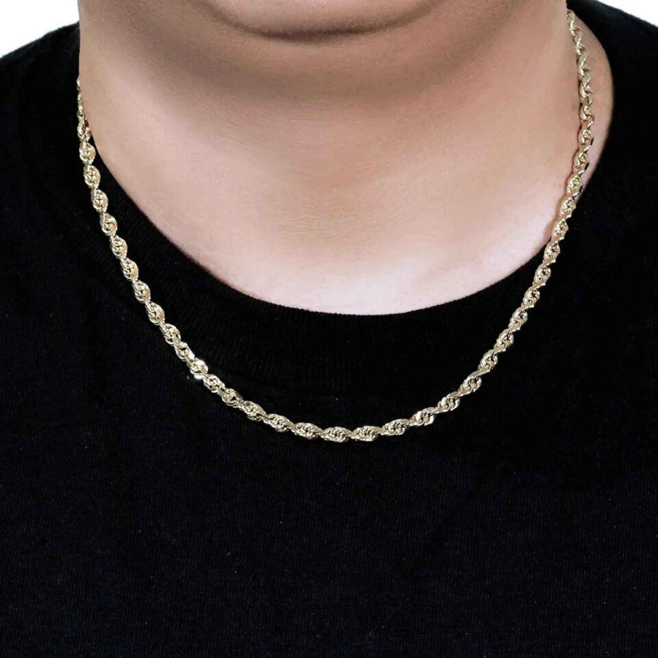 5 mm solid diamond-cut rope chain in solid 10K yellow gold, view 11
