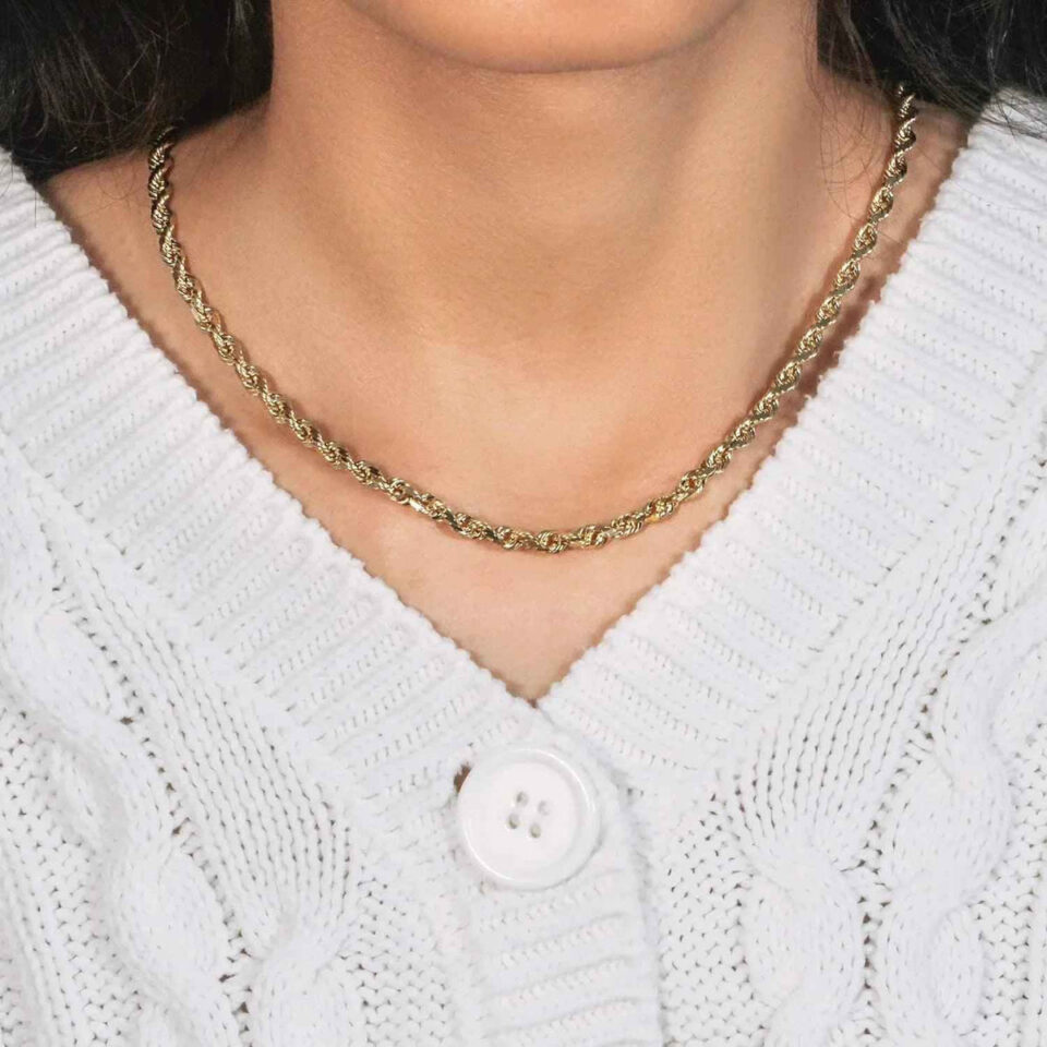 5 mm solid diamond-cut rope chain in solid 10K yellow gold, view 9