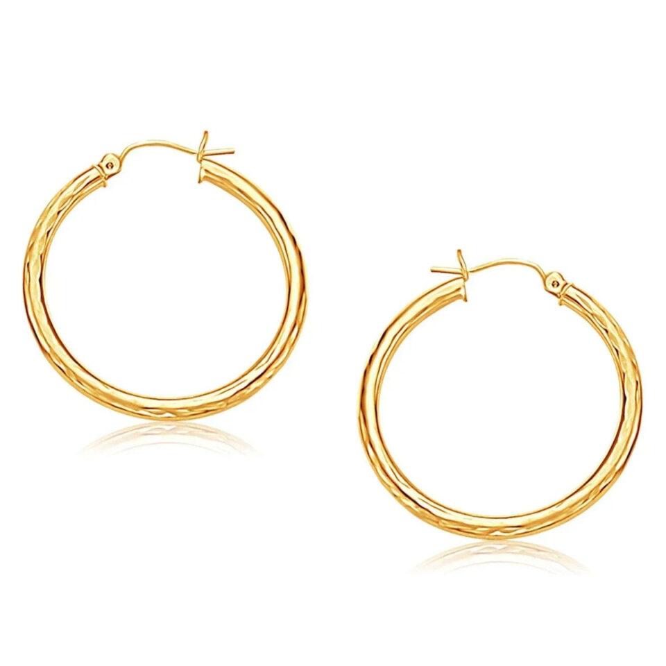 14K Yellow Gold Hoop Earrings 3x30mm
