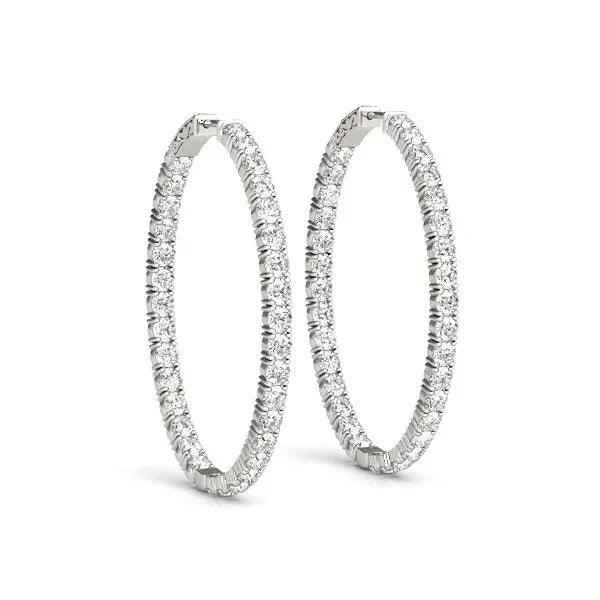 14K White Gold Oval Lab-Grown Diamond Hoop Earrings