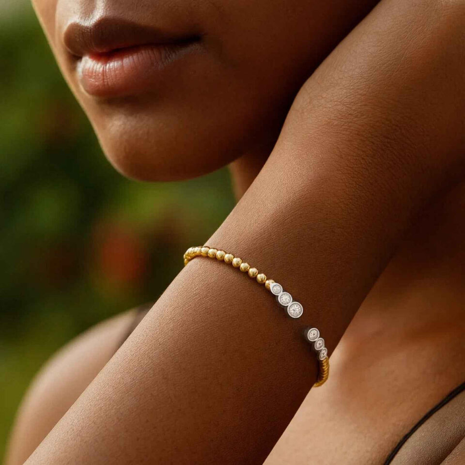 14K Two-Tone Gold Beaded Lab-Grown Diamond Bangle