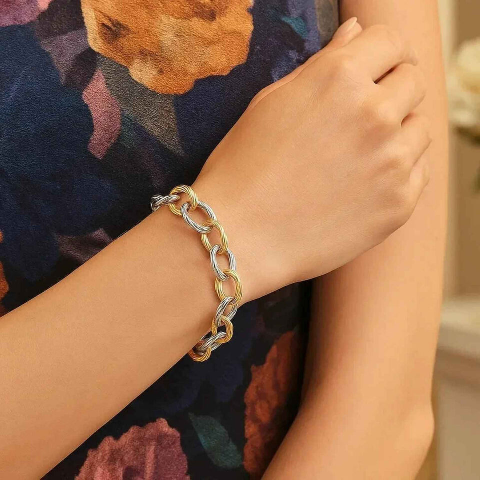 Sterling silver, rhodium plated diamond-cut bracelet, view 3