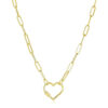 Paperclip chain heart carabiner clasp necklace in solid 14K yellow gold