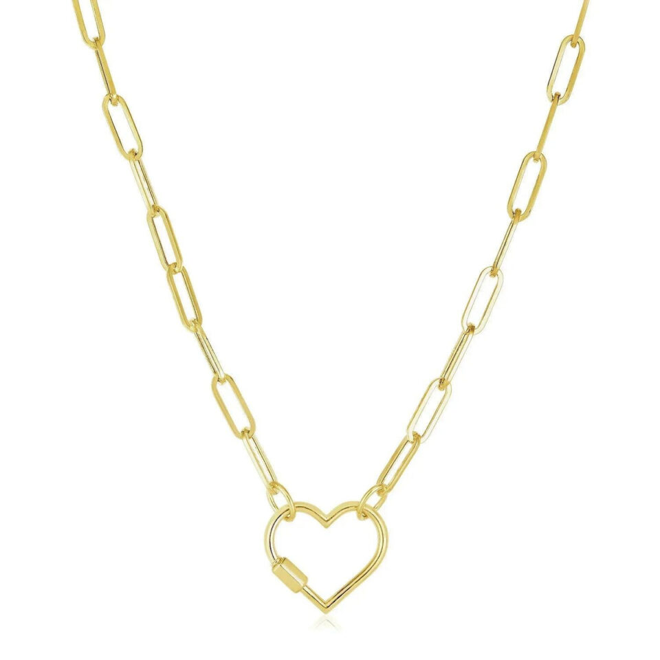 14K Yellow Gold Heart Paperclip Necklace Chain