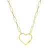 Paperclip chain heart carabiner clasp necklace in solid 14K yellow gold, view 2