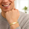 10 mm 8 1/2 inch wide curb chain ID bracelet in solid 14K yellow gold, view 3