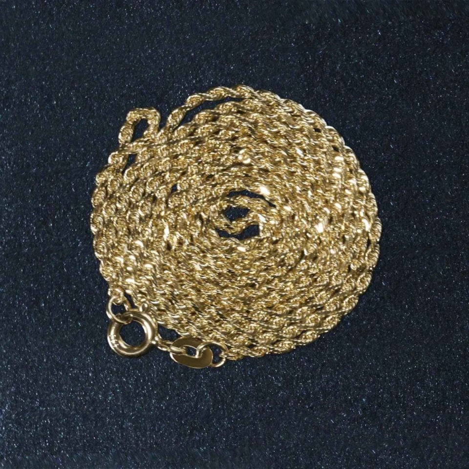 1.4 mm solid diamond-cut rope chain in solid 10K yellow gold, view 6