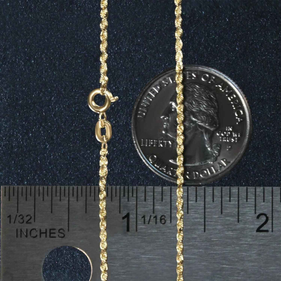 1.4 mm solid diamond-cut rope chain in solid 10K yellow gold, view 7