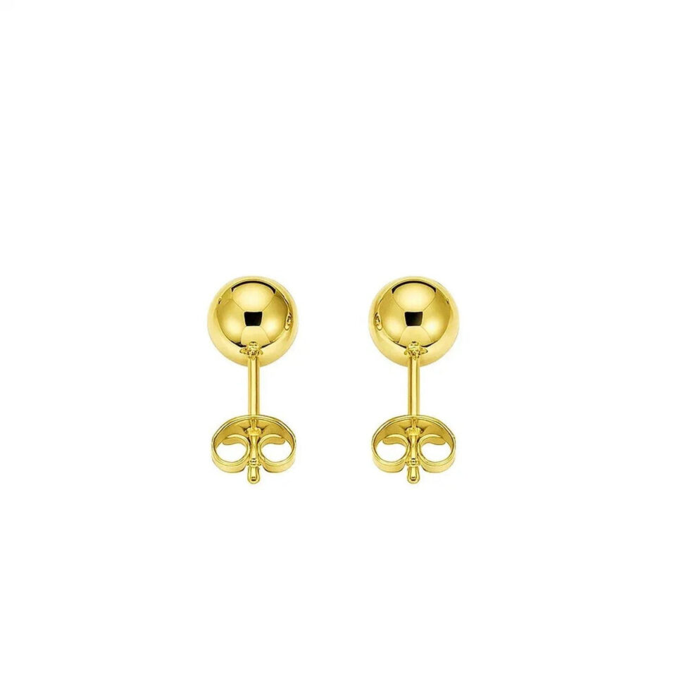 14K Yellow Gold Polished Round Stud Earrings