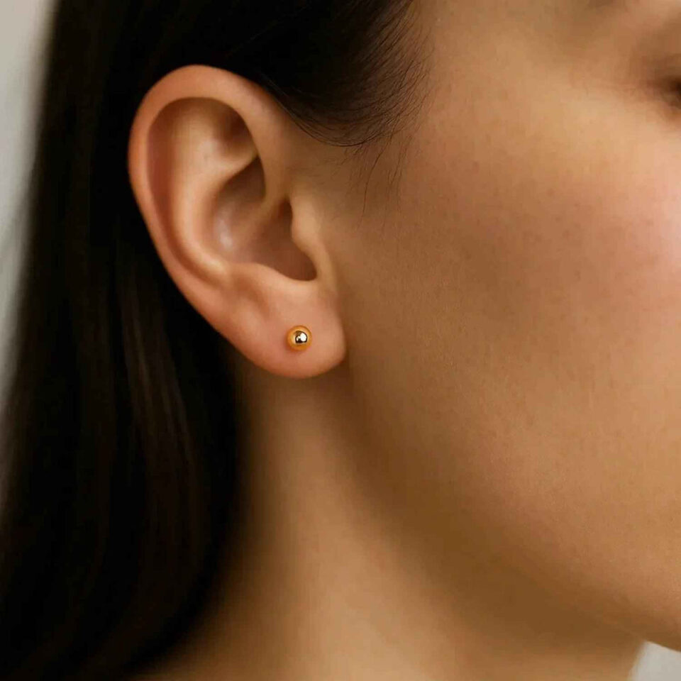 14K Yellow Gold Polished Round Stud Earrings