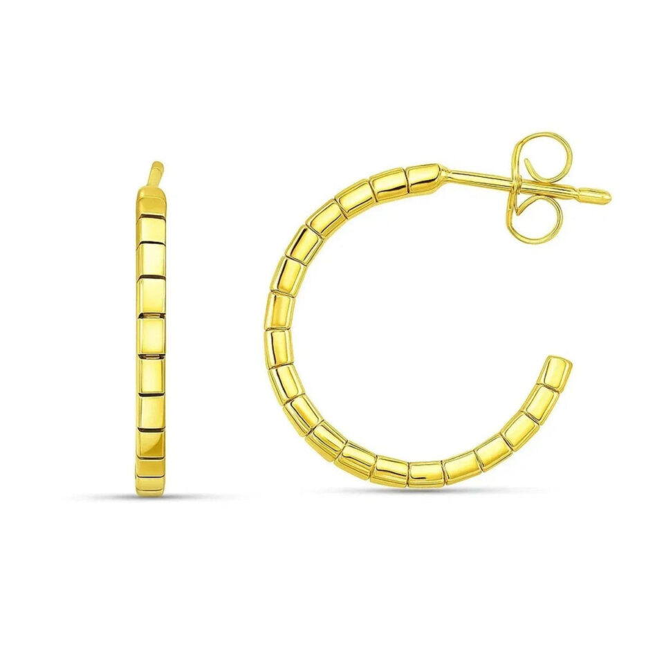 14K Yellow Gold Hoop Earrings Brick