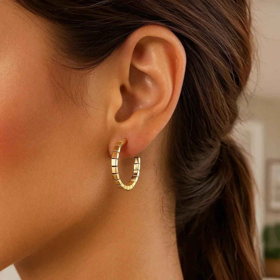 14K Yellow Gold Hoop Earrings Brick
