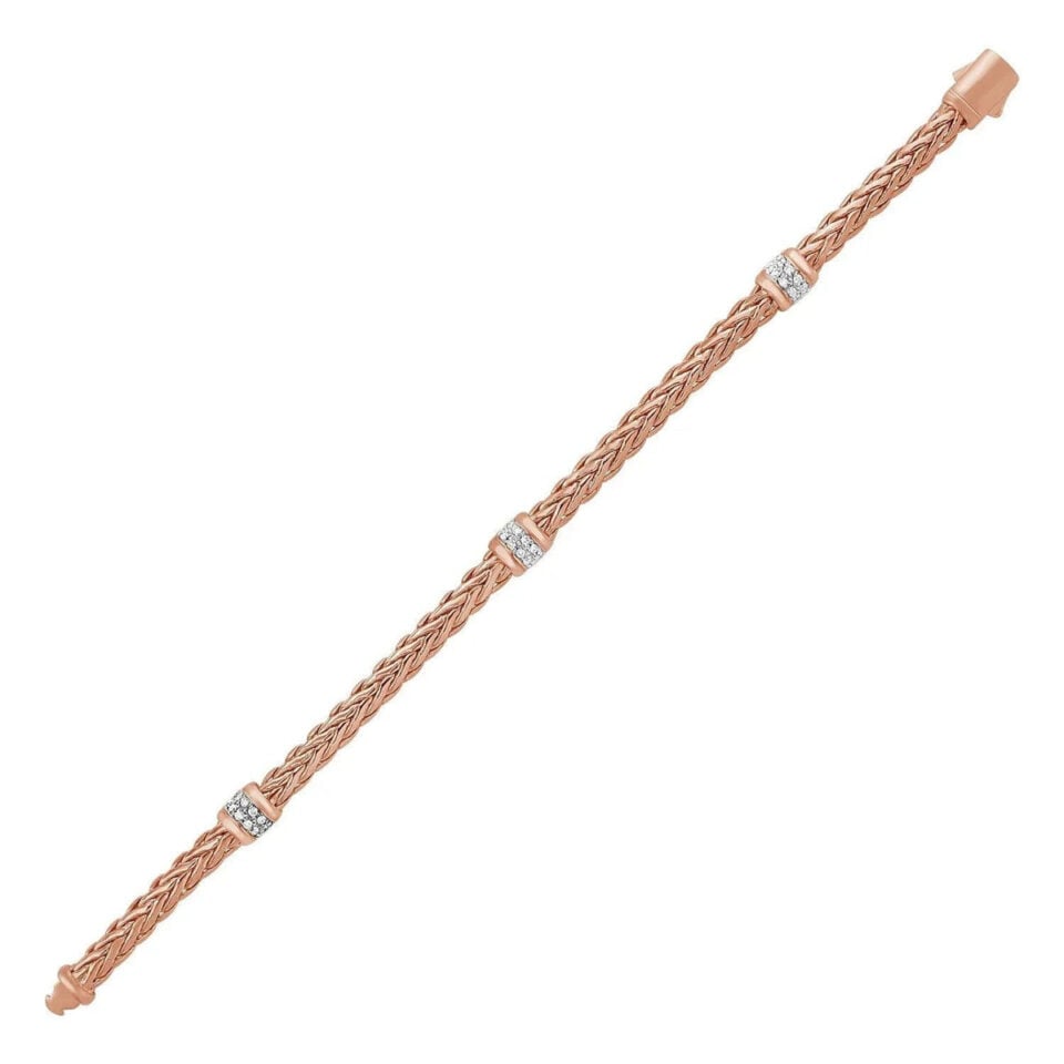 14K Rose Gold Polished Woven Lab-Grown Diamond Bracelet