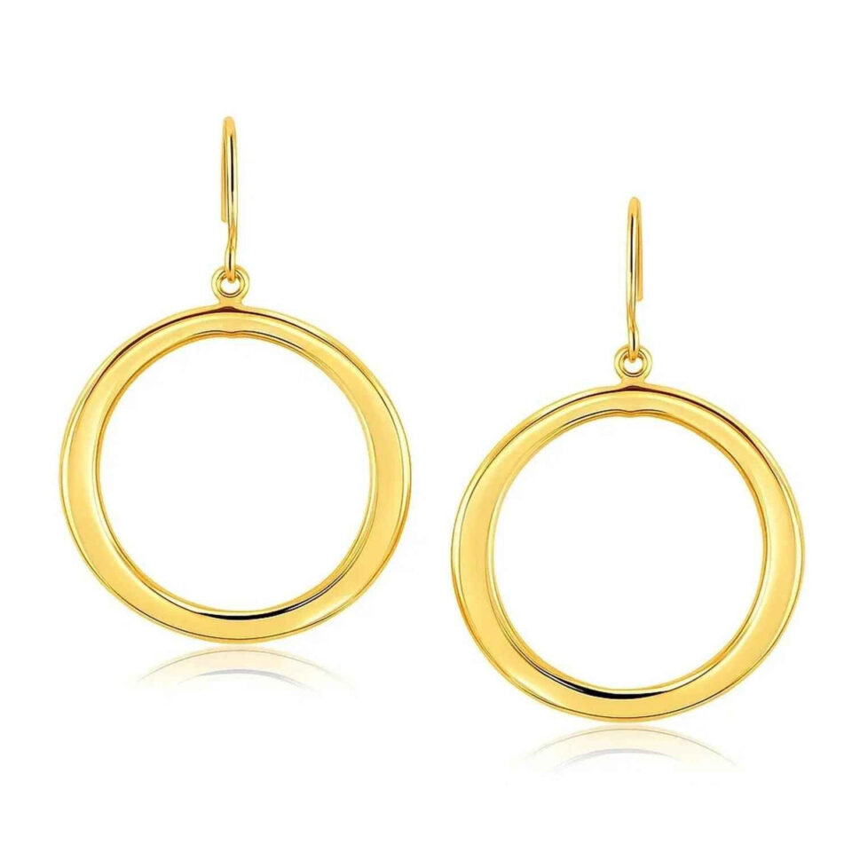14K Yellow Gold Round Earrings Flat