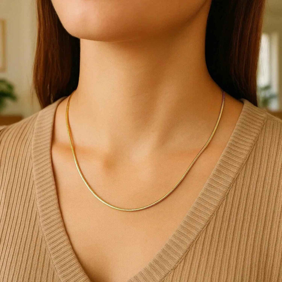 0.90mm snake round chain in solid 14K yellow gold, view 11