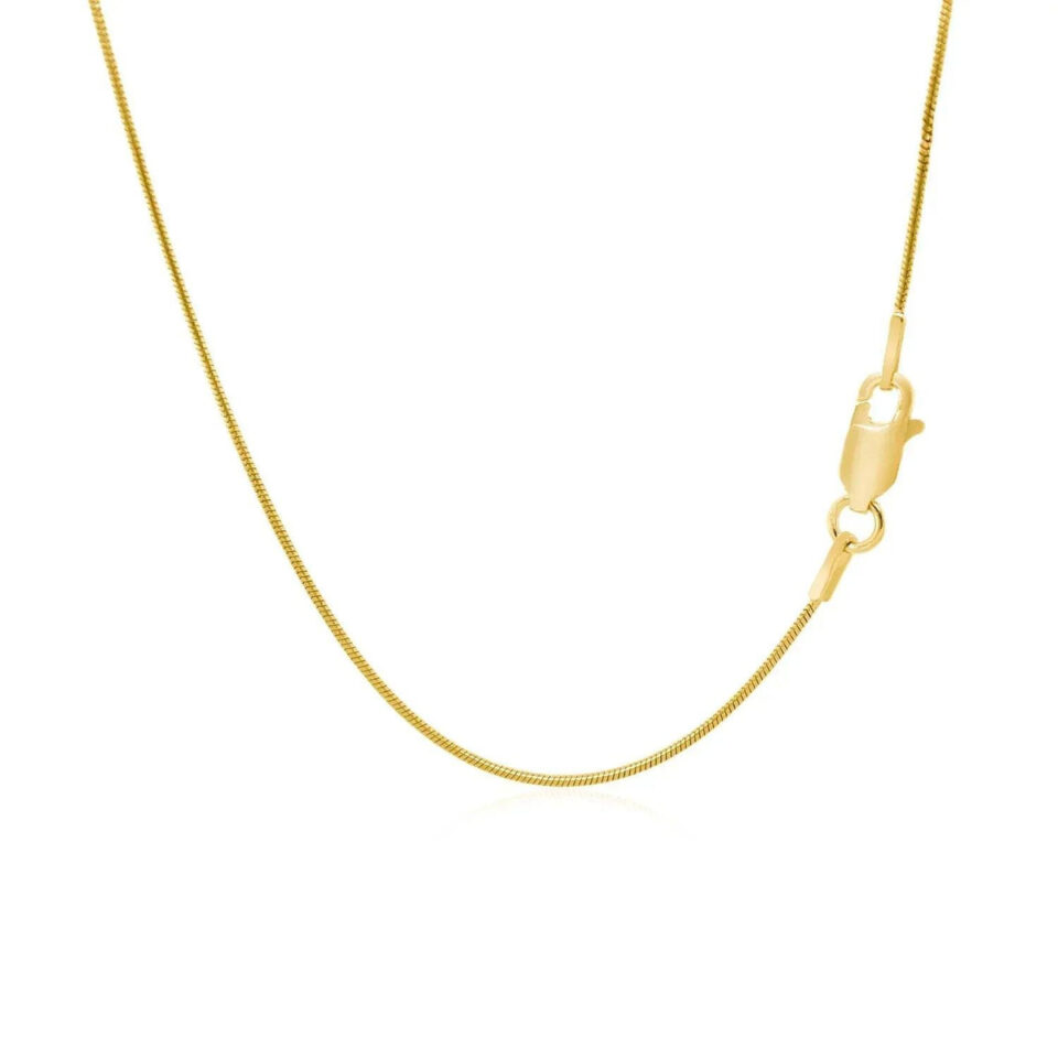 0.90mm snake round chain in solid 14K yellow gold, view 3