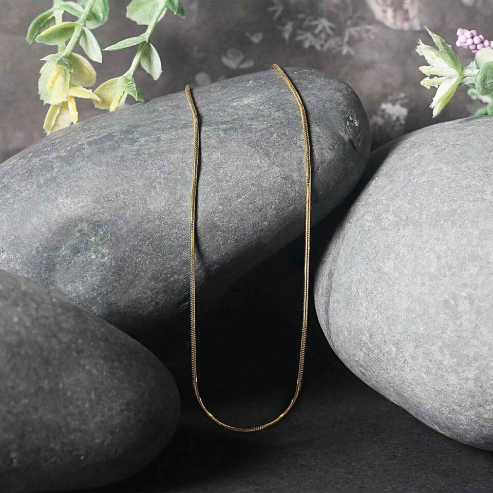 0.90mm snake round chain in solid 14K yellow gold, view 4