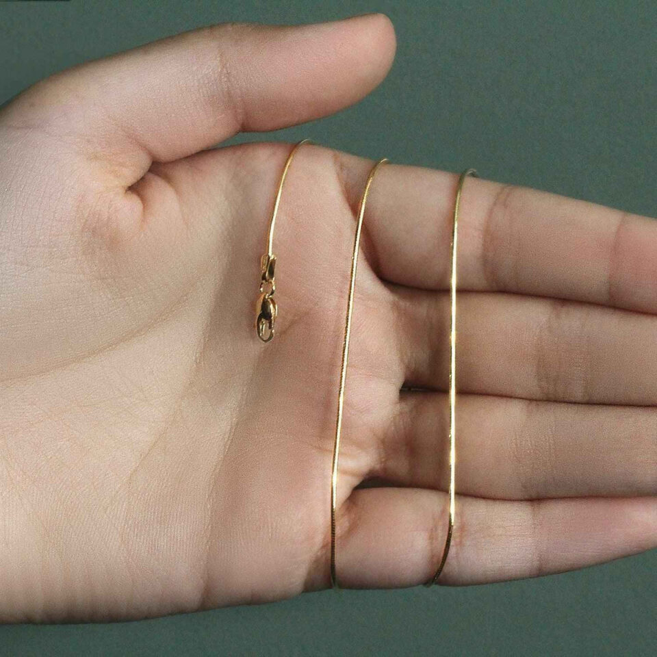 0.90mm snake round chain in solid 14K yellow gold, view 8