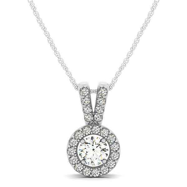 14K White Gold Halo Round Lab-Grown Diamond Pendant