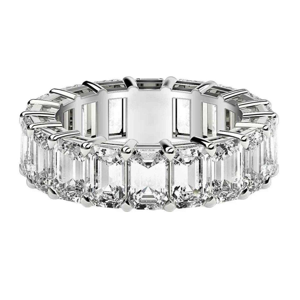 14K White Gold Lab-Grown Diamond Emerald Cut Eternity Ring 8cttw