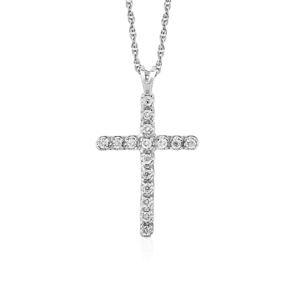 Sterling Silver Cross Lab-Grown Diamond Pendant Diamonds