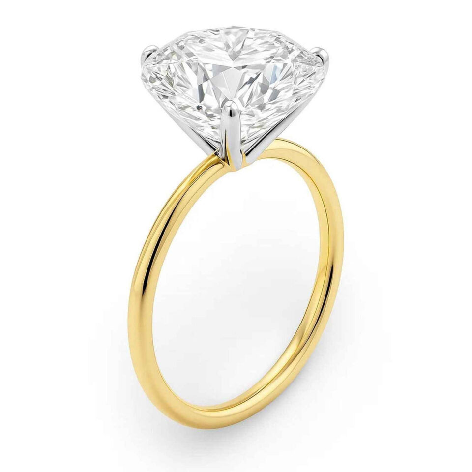 5 ct tw lab-grown diamond solitaire round ring in solid 10K yellow gold, engagement ring, view 3