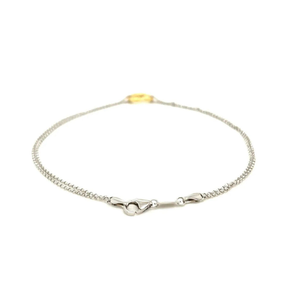 14K Gold And Sterling Silver Station Heart Anklet