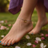 14K Gold And Sterling Silver Station Heart Anklet