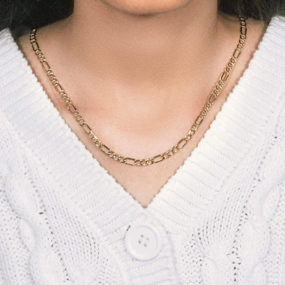 4.70mm figaro chain in solid 10K yellow gold, view 8