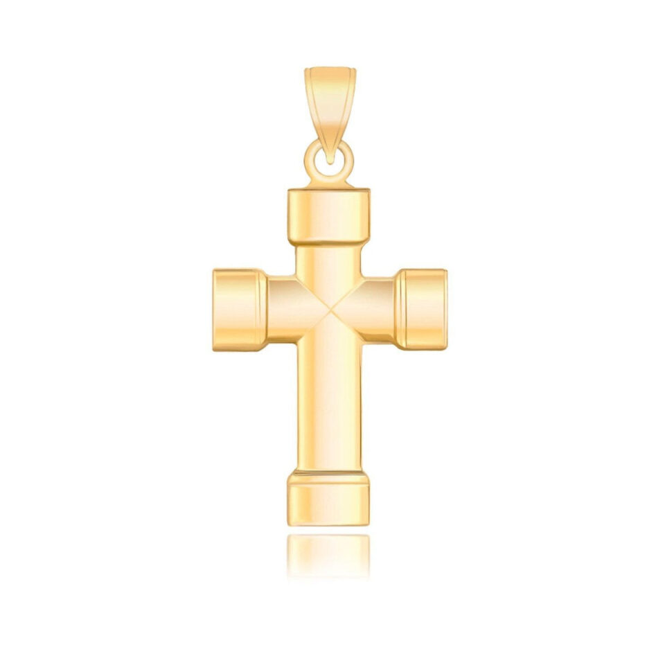 14K Yellow Gold Cross Pendant Block