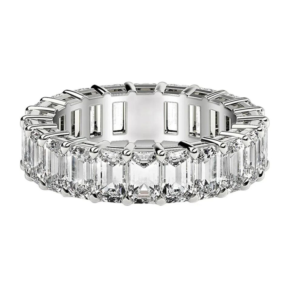 14K White Gold Lab-Grown Diamond Emerald Cut Eternity Ring 5cttw