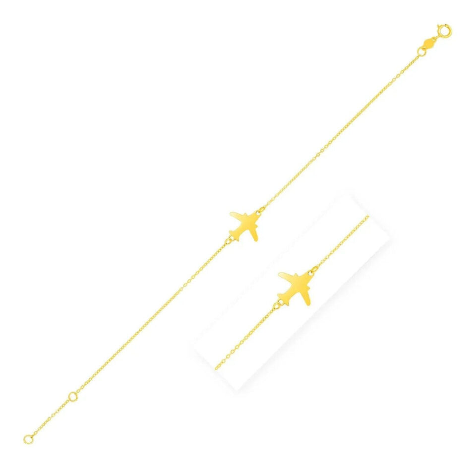 14K Yellow Gold Airplane Bracelet, 1 mm