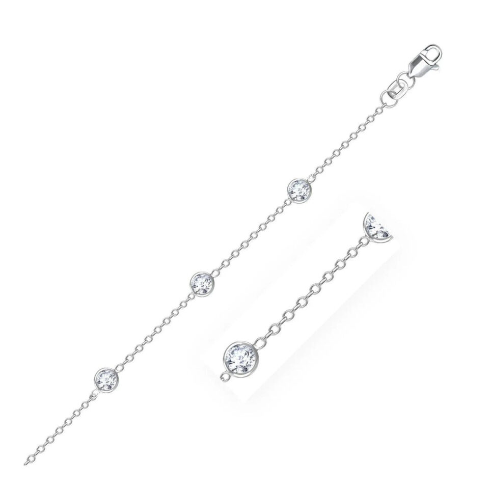 14K White Gold Round Cubic Zirconia Anklet