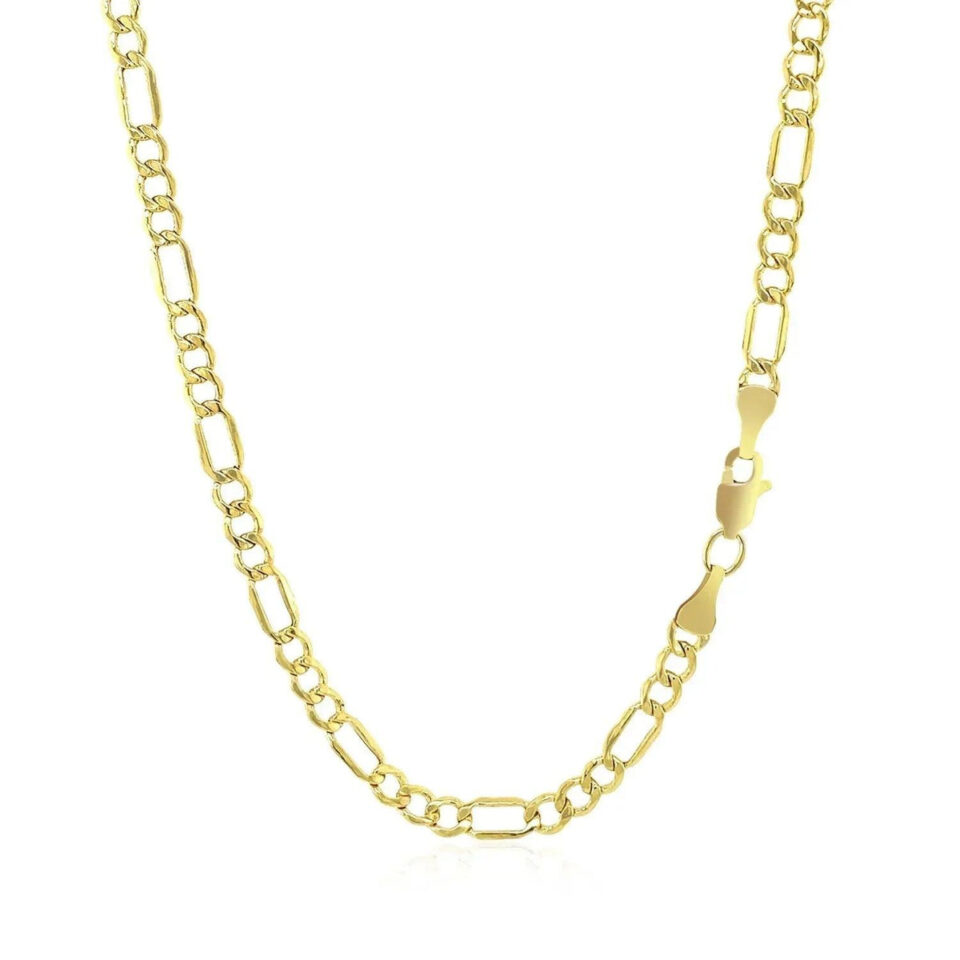 3.7 mm lite figaro chain in solid 10K yellow gold, view 3
