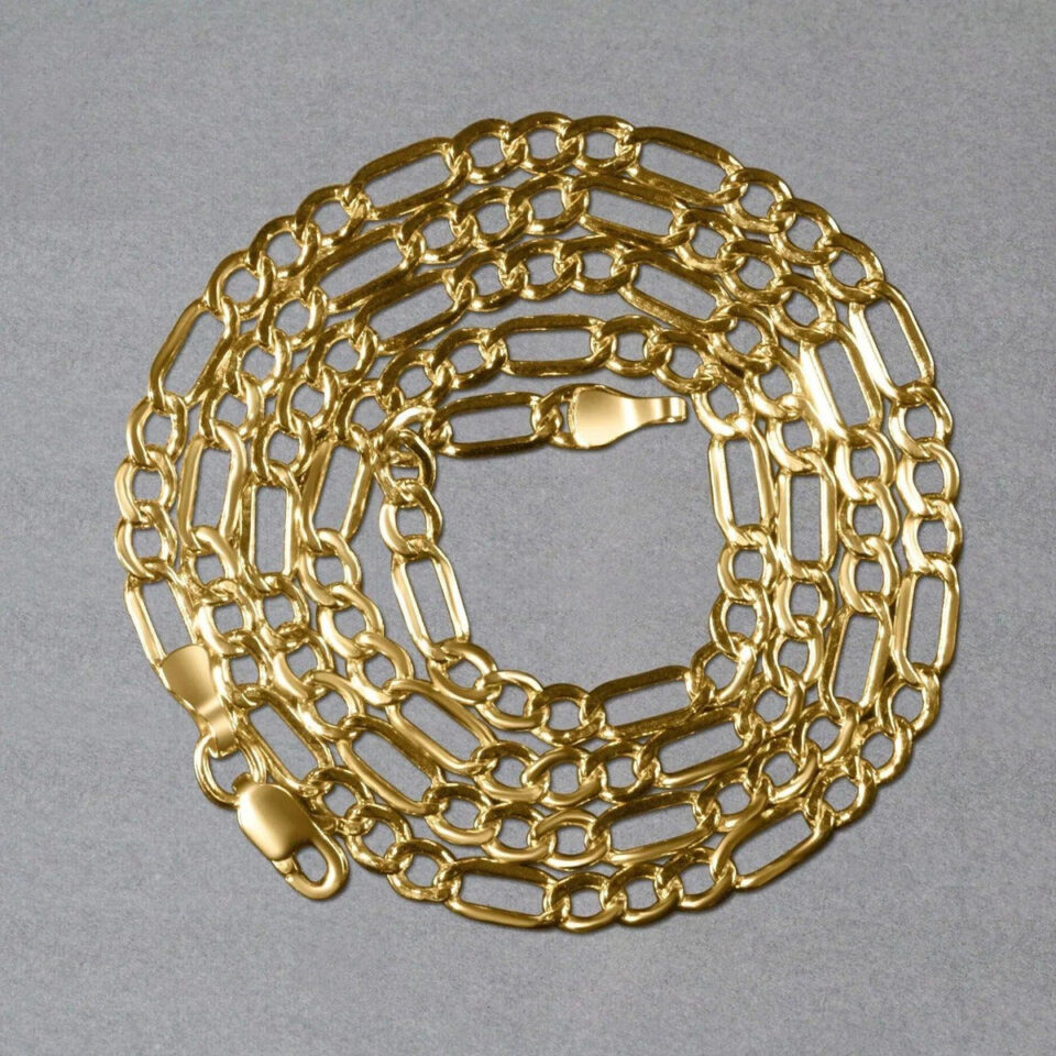 3.7 mm lite figaro chain in solid 10K yellow gold, view 5