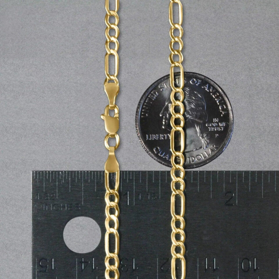 3.7 mm lite figaro chain in solid 10K yellow gold, view 6