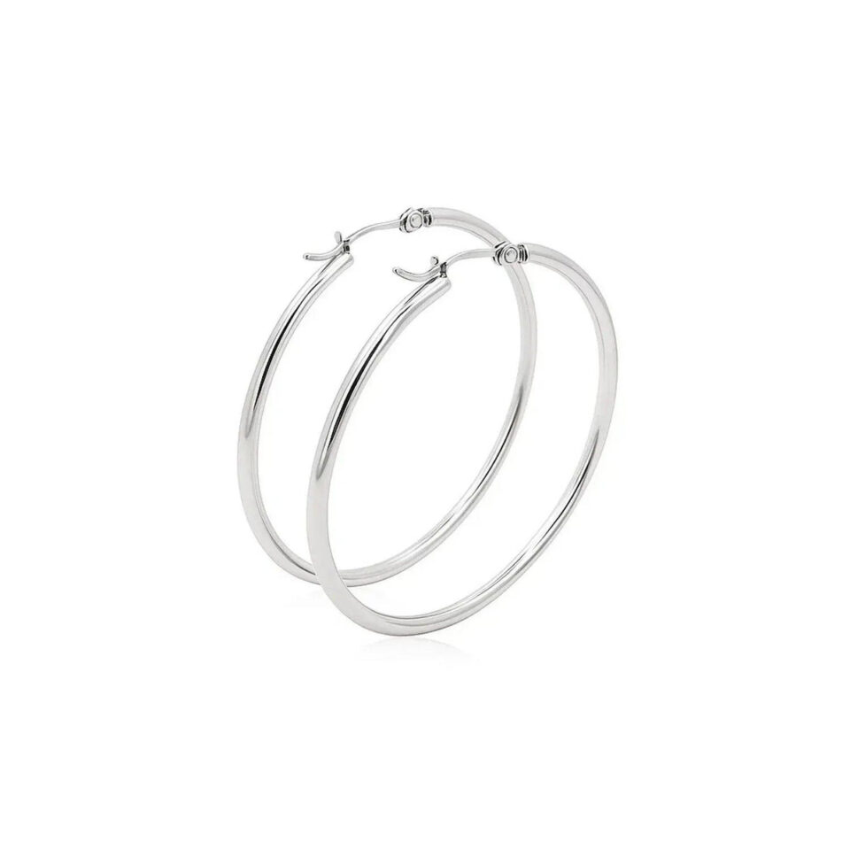 14K White Gold Polished Hoop Earrings 2x40mm