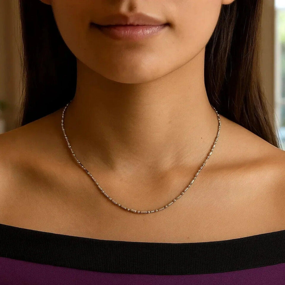 14K White Gold Bead Chain 1.30mm