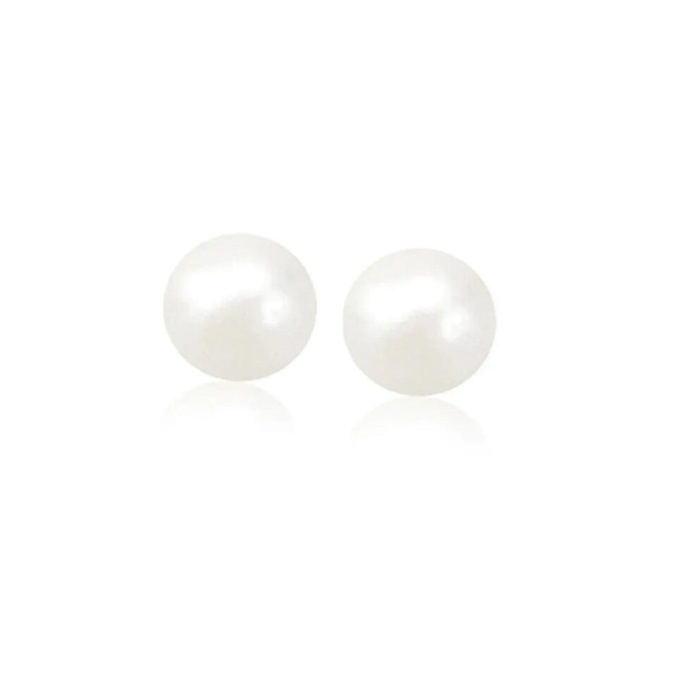 14K Yellow And White Gold Pearl Stud Earrings 8mm