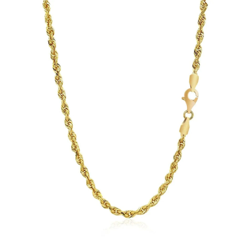 3 mm solid diamond-cut rope chain in solid 14K yellow gold, view 3
